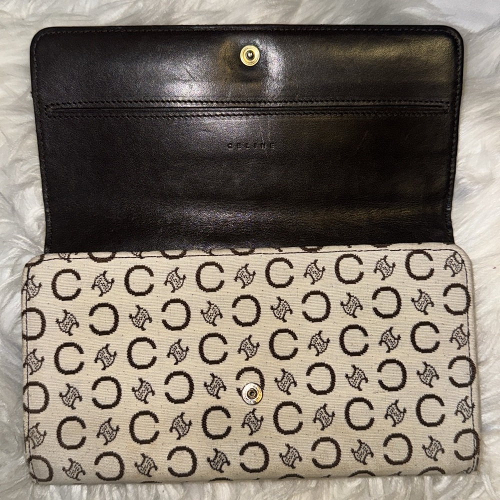 Vintage CELINE Monogram Jacquard Long Wallet Brown GUC - Picture 5 of 14